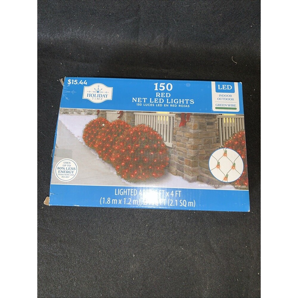 6 X Holiday Time 150-Count Red LED Net Christmas Lights Green Wire, 24 SQ FT